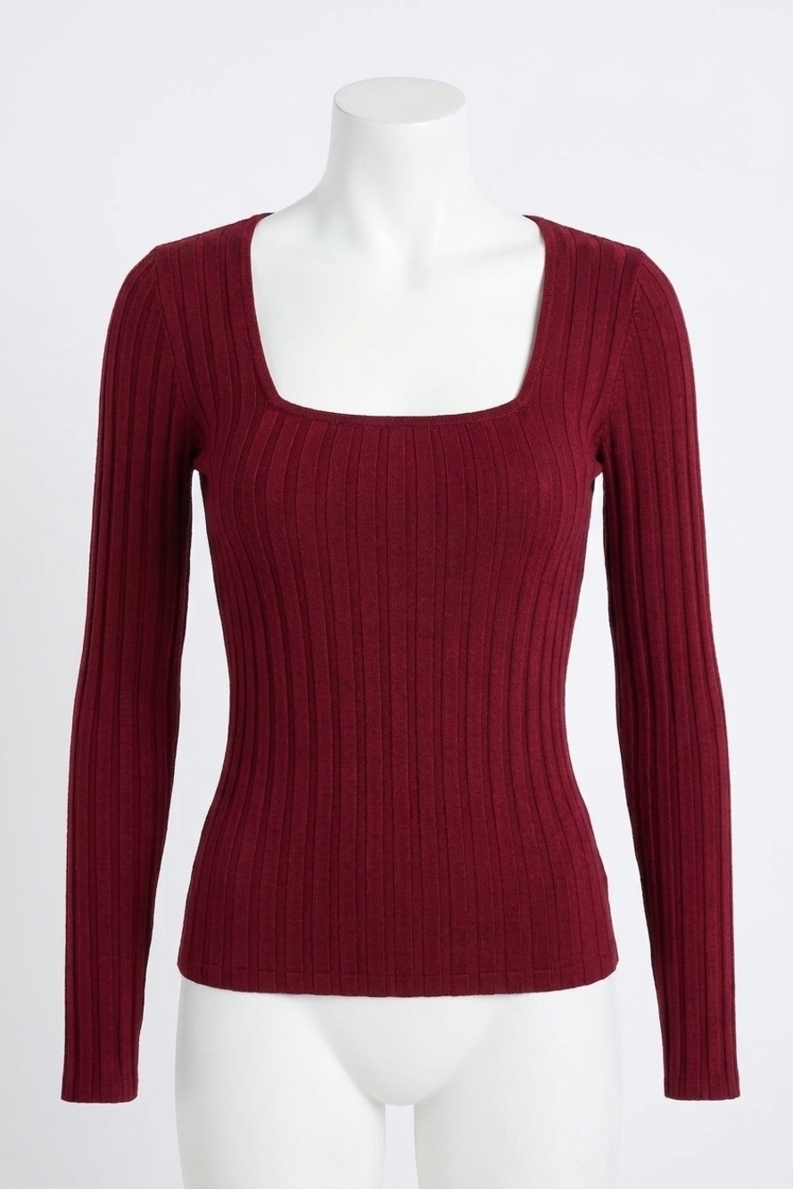 NEW BOBI square neck long sleeve top in pinot